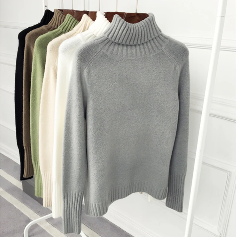 Winter Warm Women Thick Knitted Tricot Turtleneck Pullover Sweater Casual Pure Color Loose Long Sleeve Basic Female Jumper Tops | Женская