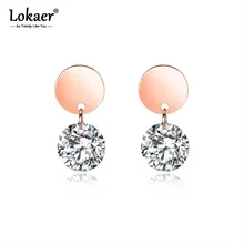 Lokaer дизайн титановая сталь Розовое золото Цвет шпильки простые геометрические серьги круговой кубический цирконий серьги ювелирные изделия E19154