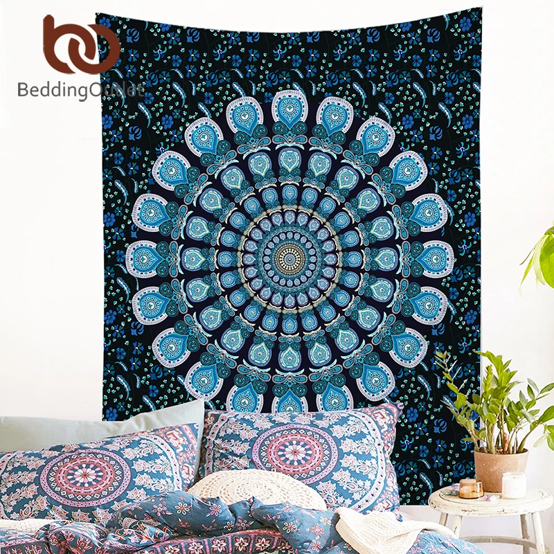 BeddingOutlet Peacock Tapestry Blue Home Textiles Indian Mandala Tapestry Wall Hanging Bohemian
