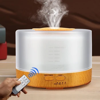 

550ML Cool Mist Air Humidifier Essential Oil Diffuser With Wood Grain Aroma Diffuser Remote Control 7 Color LED Lights For Home