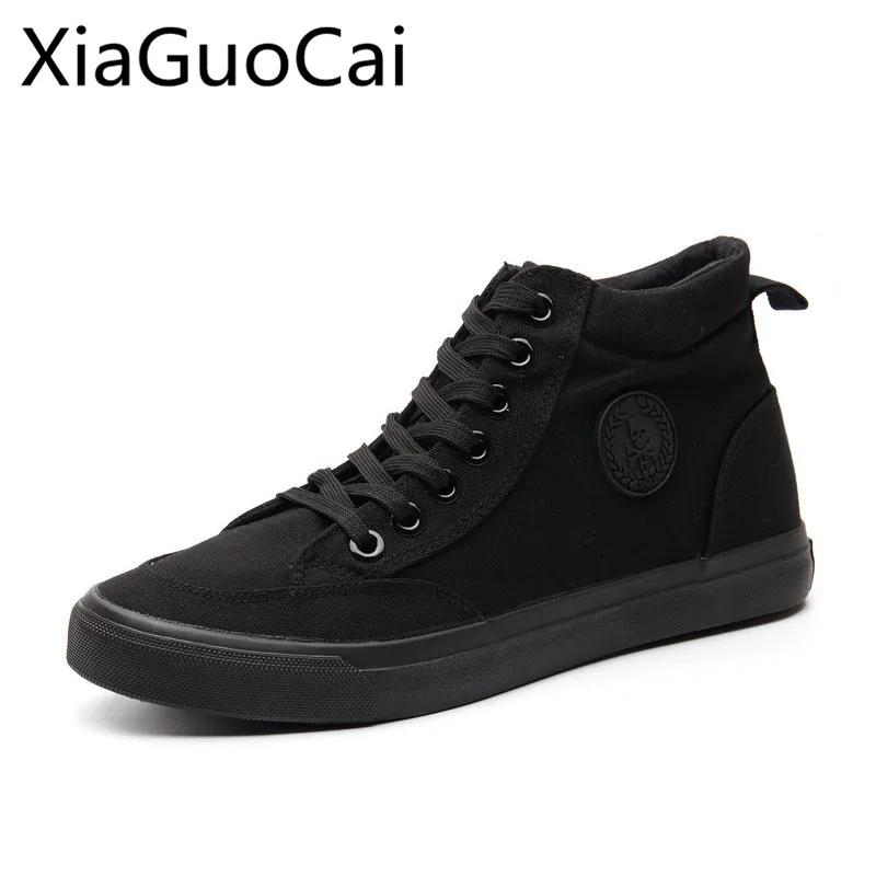 High Top Brand Luxury Men Casual Sneakers Spring and Autumn Pu Leather Male Canvas Shoes Solid Lace Up Flats |