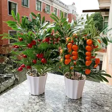 Домашний декор фрукты апельсин вишня дерево эмуляция Бонсай Декоративные искусственные цветы Поддельные Зеленый горшок растения украшения