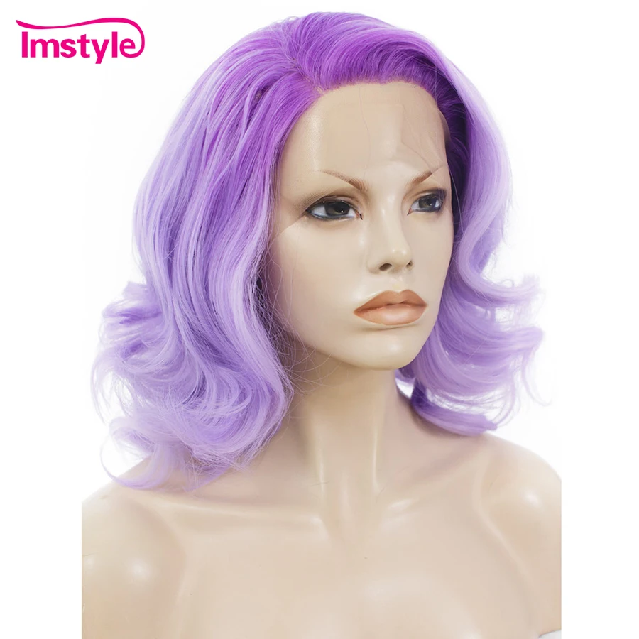 Imstyle Ombre Фиолетовый парик синтетические волосы на кружеве парик короткие Искусственные парики для женщин высокое температура волокно Glueless