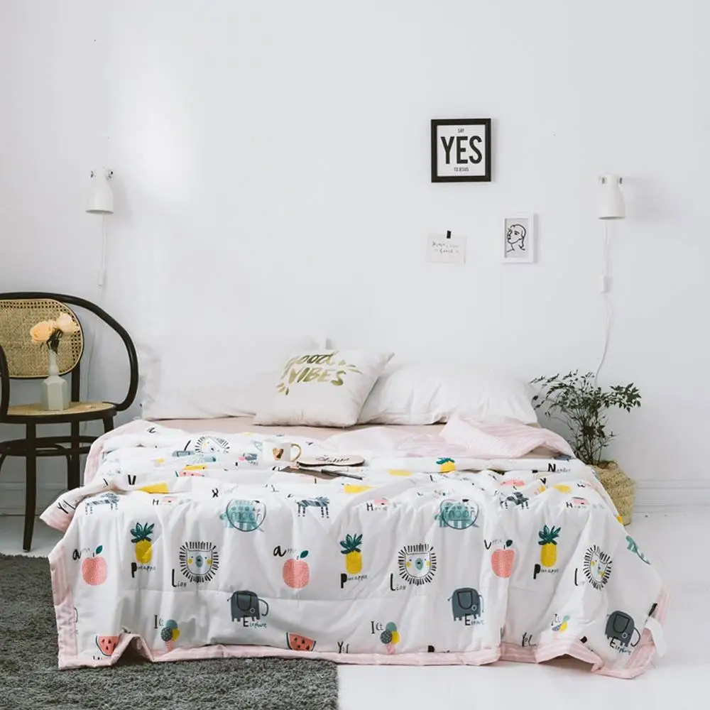 INS оранжевое одеяло с зелеными листьями, летнее стеганое одеяло, Хлопковое одеяло, покрывало для близнецов - Цвет: 20192062