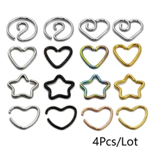 Showlove-4pcs/лот хирургические Сталь Daith в форме сердца в форме звезды ухо траг Хрящ уха серьги-улитки нос нательное пирсинг-кольцо ювелирные изделия 16g