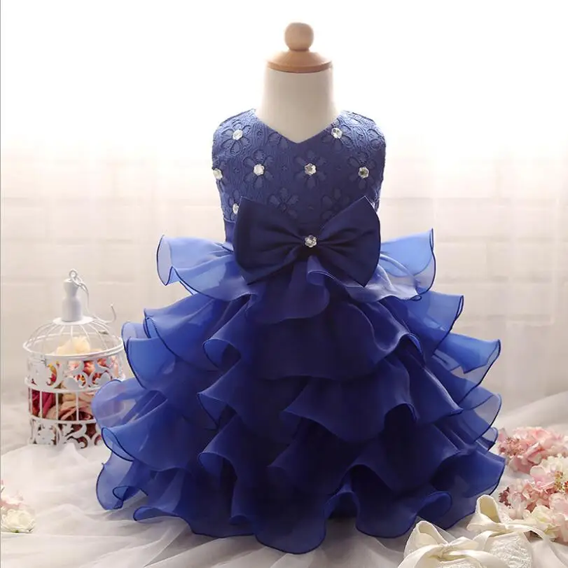 Винтажные платья для маленьких девочек, кружевное платье на крестины, коллекция года, платье-пачка принцессы с большим бантом для новорожденных девочек, первый подарок на день рождения - Цвет: blue as pictures