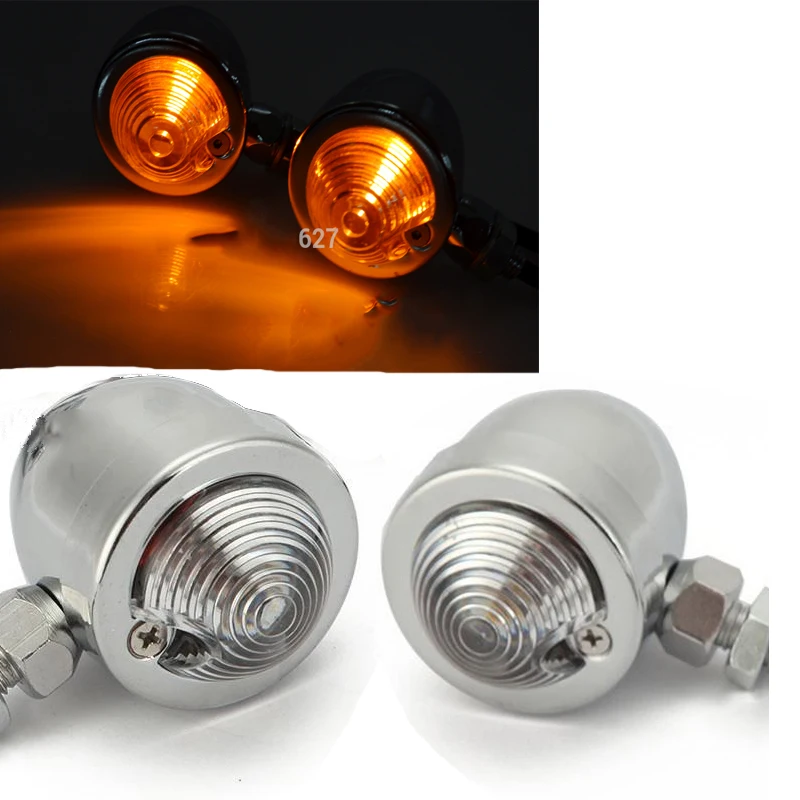 2PCS Chrome Motorcycle Turn Signals Indicator Lights Amber Lamp For
