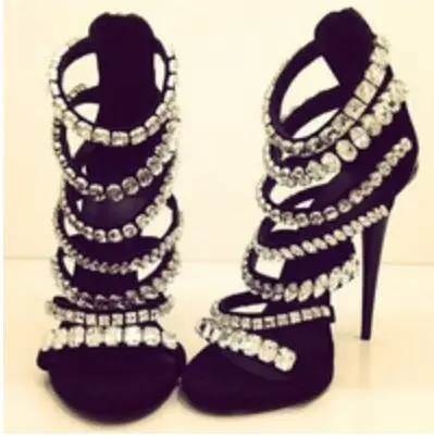 

Newest Bling Bling Crystal Sandals Gladiator Rhinestone Ankle Buckle Rivets Sandals Sexy Open Toe High Heel Dress Sandals