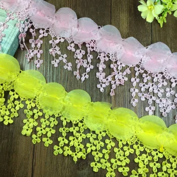 

15 yard / lot Multicolor 3D chiffon flowerlace fabric lace trim for diy clothes wedding dress accessories
