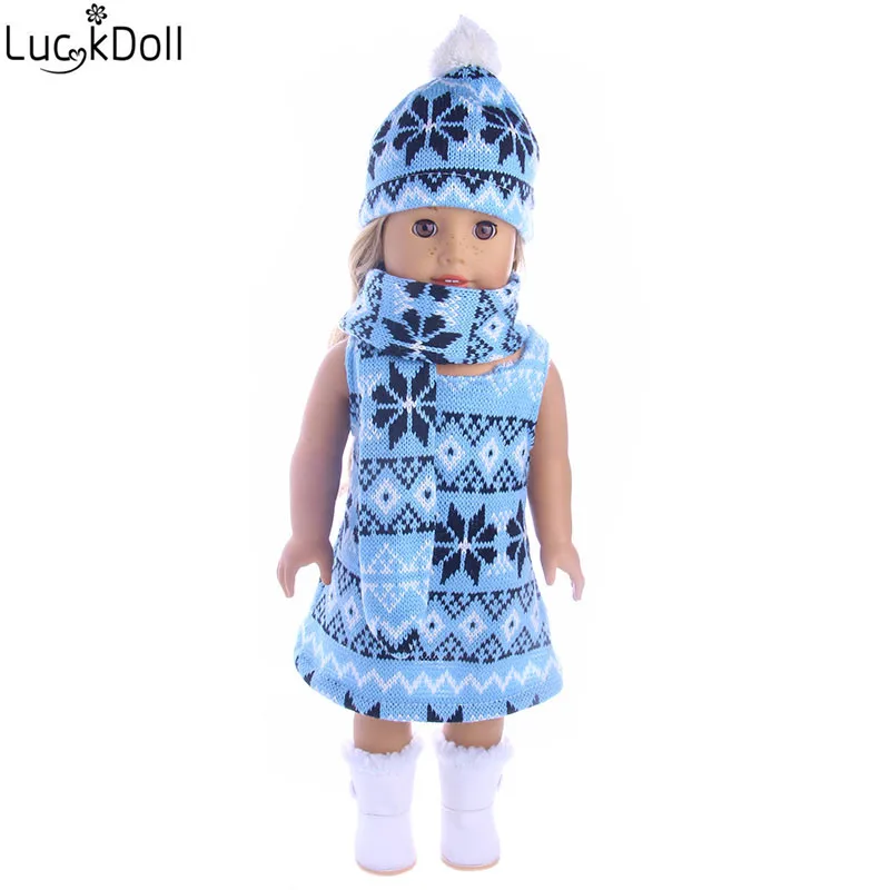 LUCKDOLL шляпа ручной работы+ шарф+ платье подходит 18 дюймов Американский 43cmBabyDoll одежда аксессуары, игрушки для девочек, поколение, подарок на день рождения