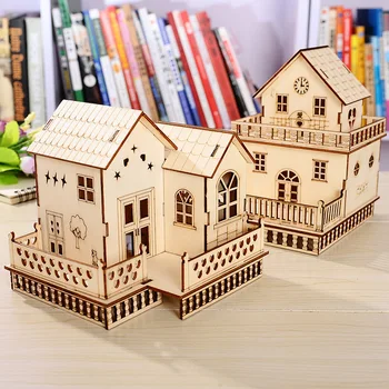 

3D House Decoration Wood Craft Wooden LED House Miniature DIY Furniture LED Lighted Villa Figurine Gift Children Toy Present