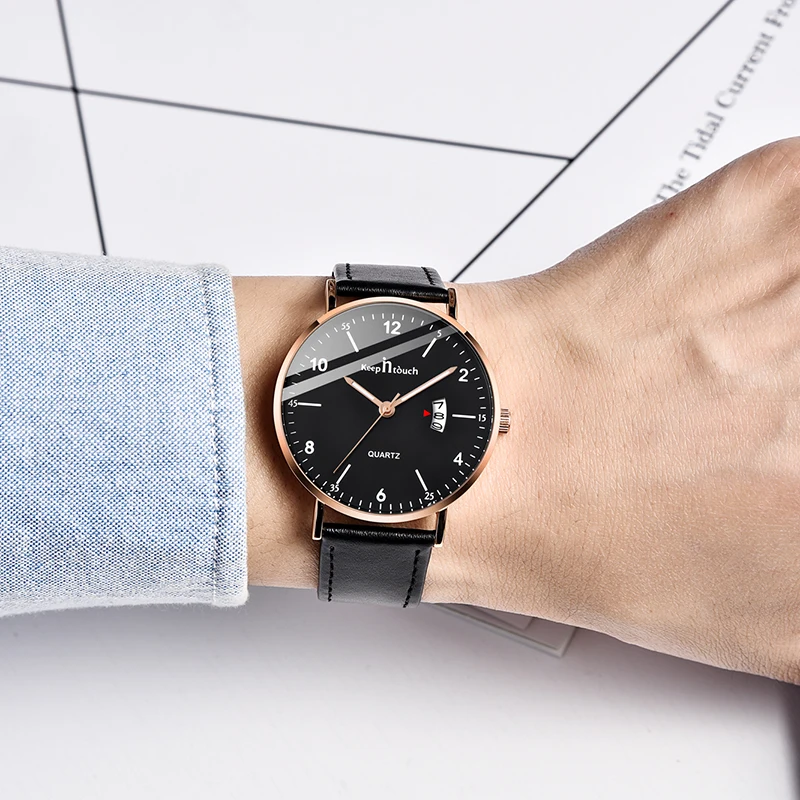 KEEP IN TOUCH Sports Men Watches Top Brand Fashion Quartz Military Watch Man Leather Clock Male Cal