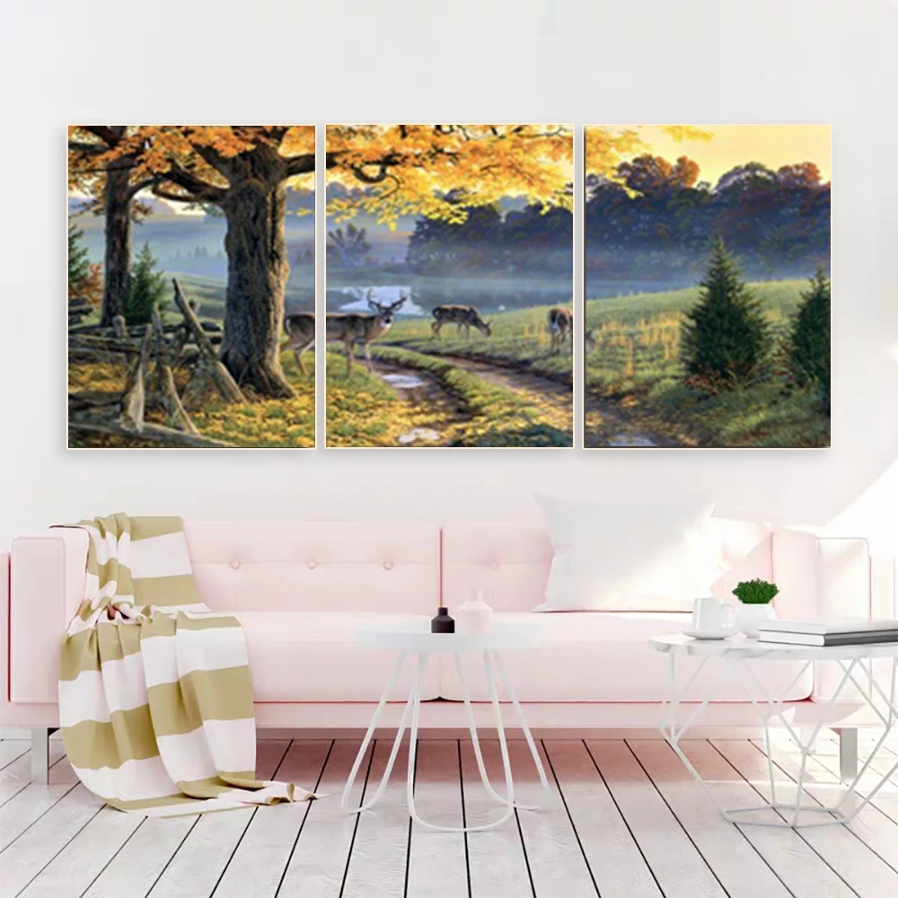 

Laeacco Canvas Painting Calligraphy Nordic Tree Deer Forest Posters and Prints Wall Art Pictures Living Room Bedroom Home Decora