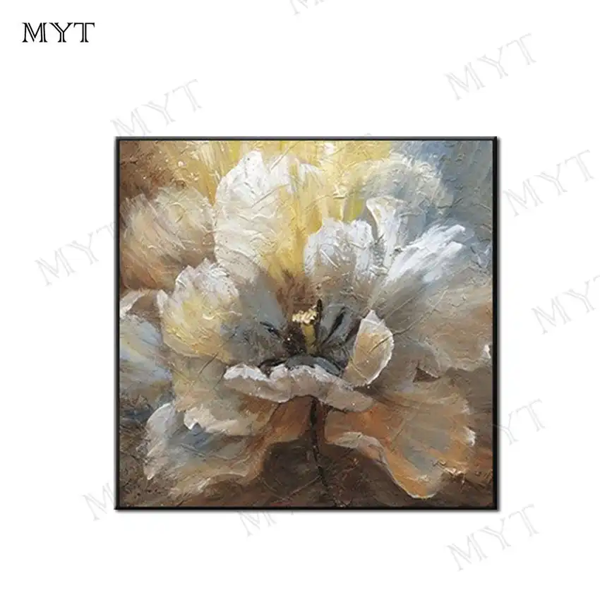 Pintado A Mano Moderno Abstracto Hermoso Peonia Flores Pared