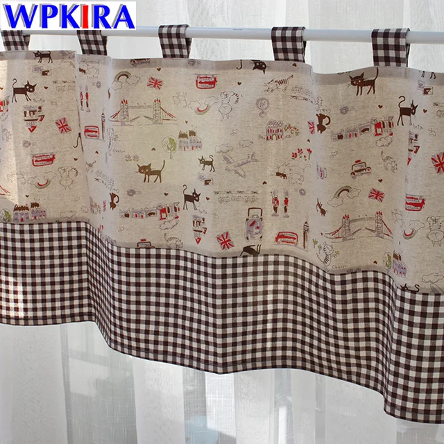 Print Cafe Curtains Living Room Sweet Cat Patterned Short Coffee Print Cafe Curtains Living Room Sweet Cat Patterned Short Coffee Curtain Cloth Plaid Design