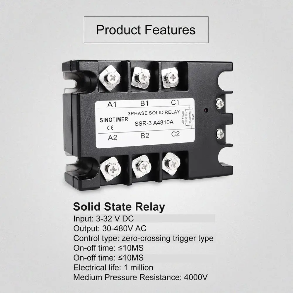 Твердотельные реле DC-AC SSR-3D4810A 25A 40A 60A 80A 100A 3-32VDC до 30-480VAC ток нагрузки трехфазный контроль температуры