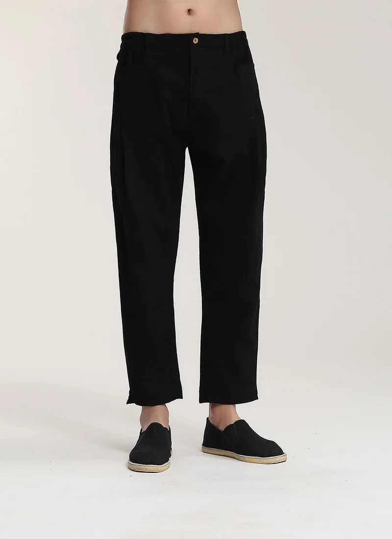 

Black Men Tai Chi Pants Fashion Leisure Loose Waist Trousers Cotton Linen Kung Fu Pleated Pant Plus Size M L XL XXL XXXL