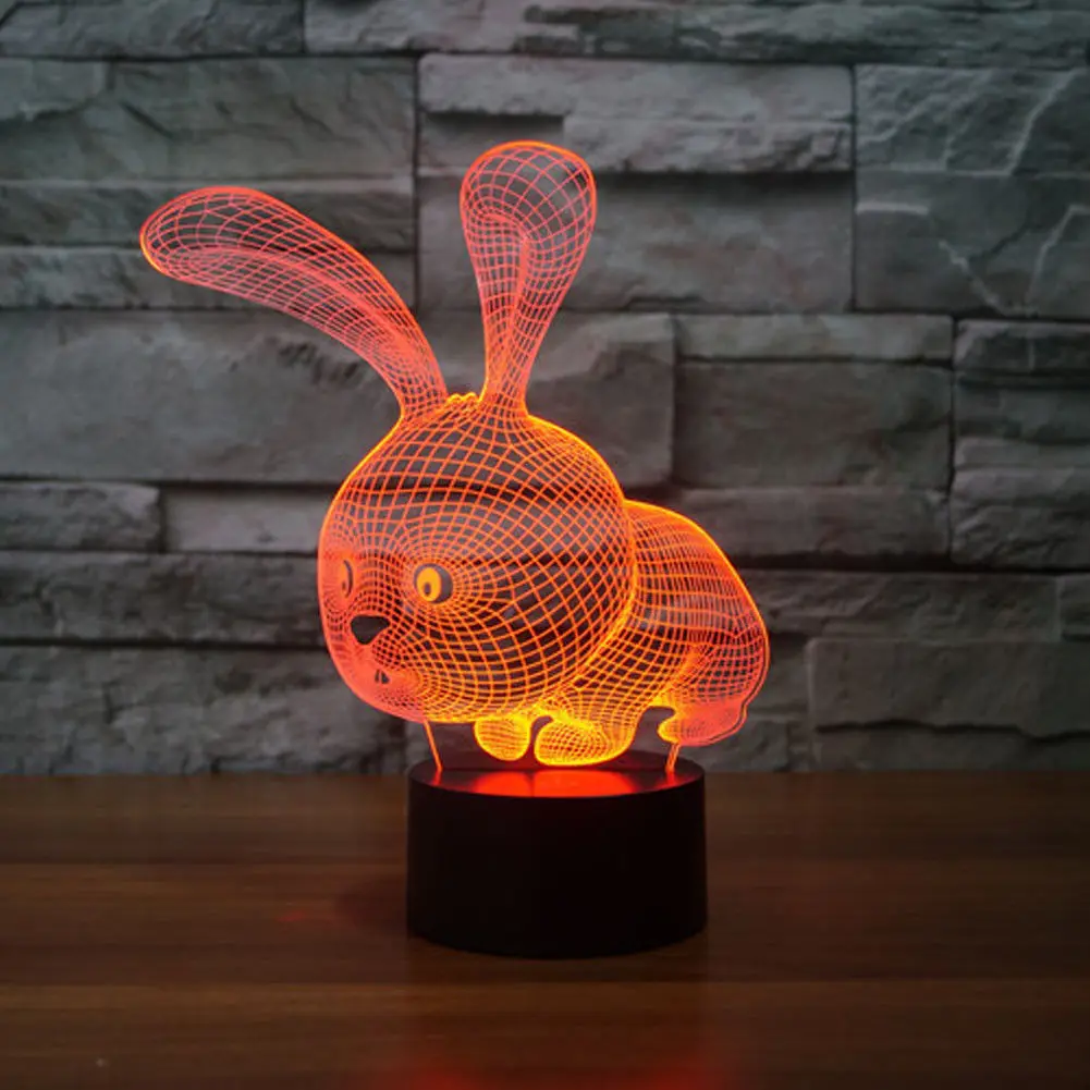 Сна 3D лампа Иллюзия Банни LED настольная Таблица ночь свет лампы 7 цветов touch