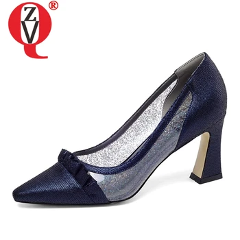 

ZVQ shoes woman 2019 spring new fashion pointed toe high quality sheepskin women pumps outside high square heel ruffles shoes