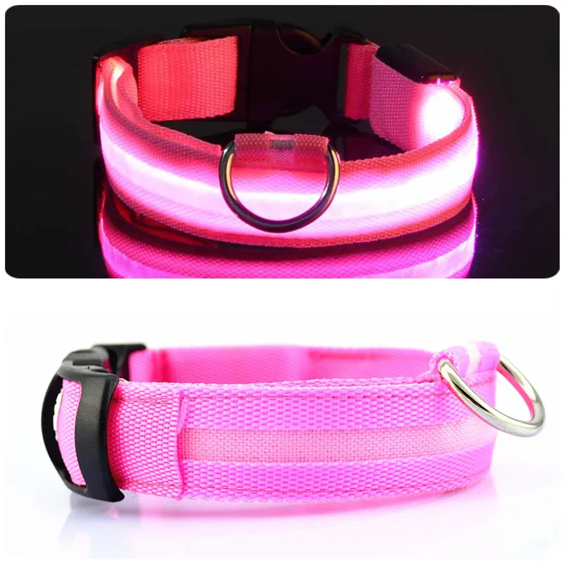 USB перезаряжаемый светящийся светодиодный нейлоновый ошейник для собак, светящийся ошейник для щенков, светящийся ошейник, светящееся ожерелье для безопасности в темноте, аксессуары для собак - Цвет: pink