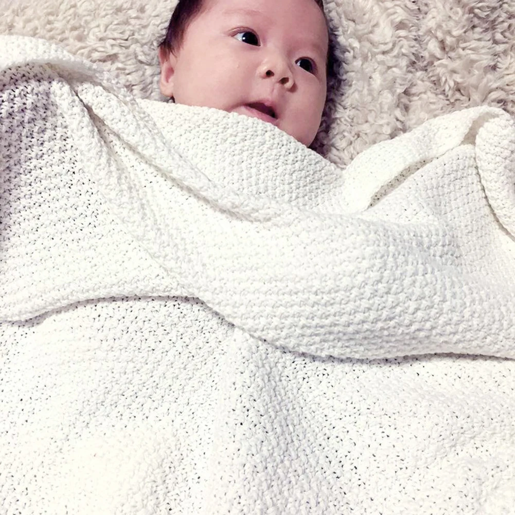 Хлопковые вязаные детские одеяла, вязаные пеленки для новорожденного малыша, диван, детская кроватка, Одеяло 100*80 см
