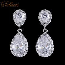 Sellsets Excelente Cut Cubic Circón Pendientes de Gota de Cristal de LA CZ de Lujo Joyería Nupcial de La Boda Para Las Mujeres