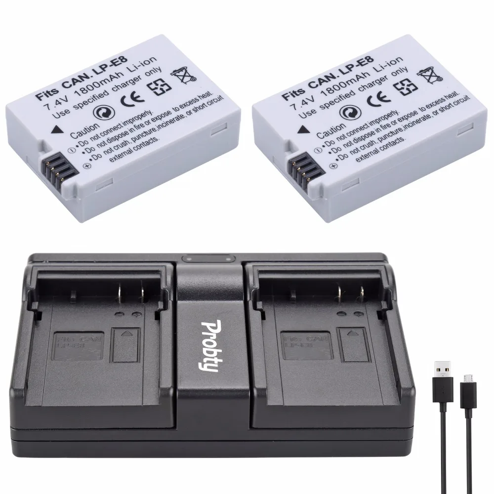 Probty 2Pcs LP E8 LP E8 Battery + Dual Charger For Canon 550D 600D 650D