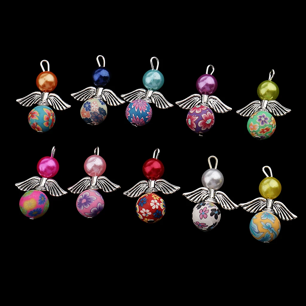 10pcs Mixed Angel Charms Pendants Faceted Acrylic Heart Beads Clay Beads Wings Alloy Wings fit Necklace Earring Bracelet Crafts