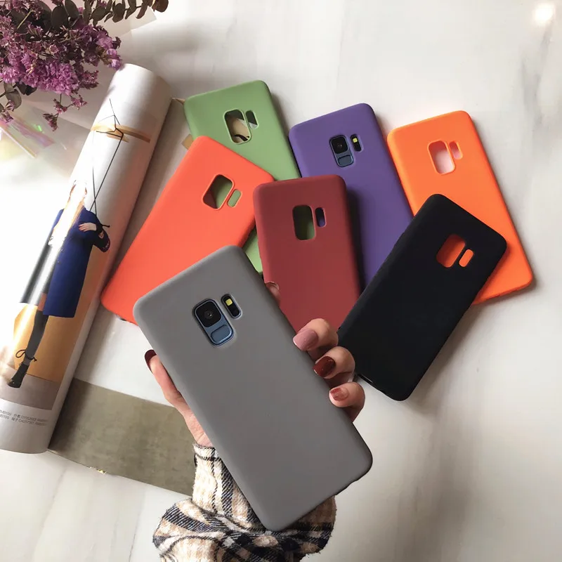 

Matte Pure Color Purple Couple Cover Phone Cases For Samsung Galaxy S10 S9 S8 Plus S7 S6 Edge Note 8 9 Soft TPU Sandstone Funda