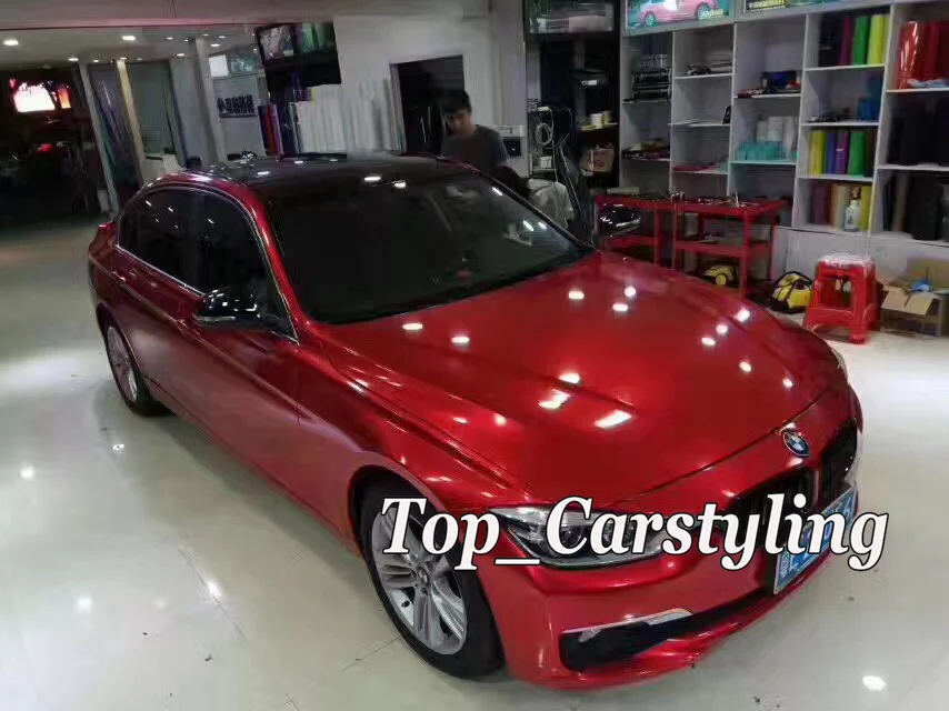 candy red gloss metallic car wrapping film with air free graphic foil (3)