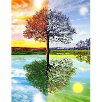 

DIY Diamond Embroidery Diamond Painting 4 Season Tree Cross Stitch Mosaic diamond picture of rhinestones by numbers home Decor
