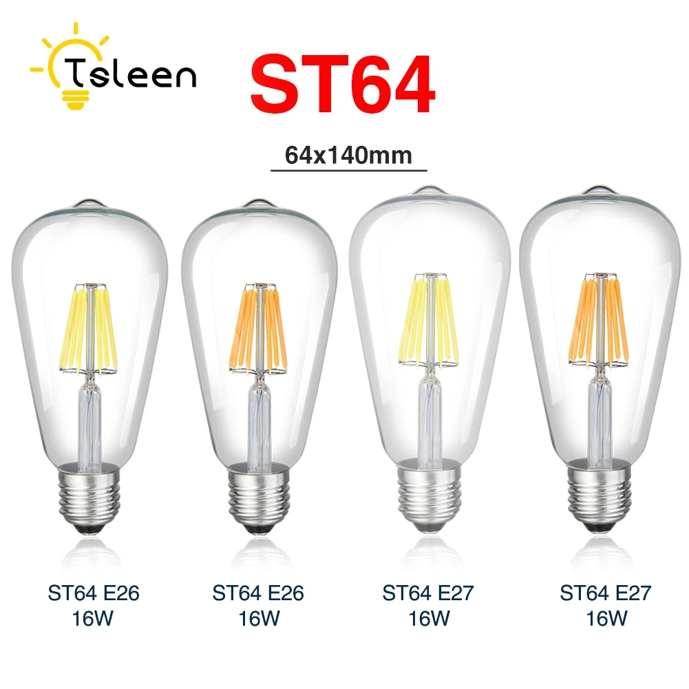 TSLEEN regulable G45 A60 ST64 ahorro de energía Edison filamento COB bombilla LED E27 E26 claro Retro Luz de la lámpara Led 8 W 16 W