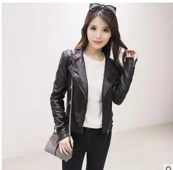 

2019 Spring And Autumn Womens Short Section Pu Leather Jackets Black Casual Female Faux Leather Coats Leisure Clothes Coat J1788