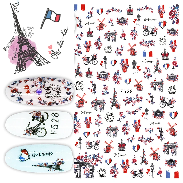 

Valentines Love 3D Nail Sticker Tips Nail Art Adhesive Decals Manicure Paris Effiel Tower Tool Decoration Nail Wraps
