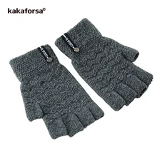 Kakaforsa Men Fingerless Knitted Glove Fashion Winter Warm Gloves Soft Short Mitten Thick  Solid Boy Glove Acrylic Nylon QK