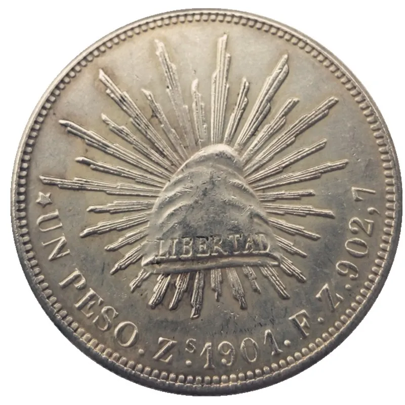 MO 1 Uncirculated 1901 Мексика 1 Peso Silver Внешняя монетница высокое качество