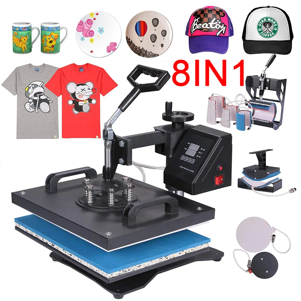 Best Promotion double display 30*38CM 8 in 1 Combo Heat press Machine Sublimation Printer for t shirt/mug/glass frame/phone cases 0