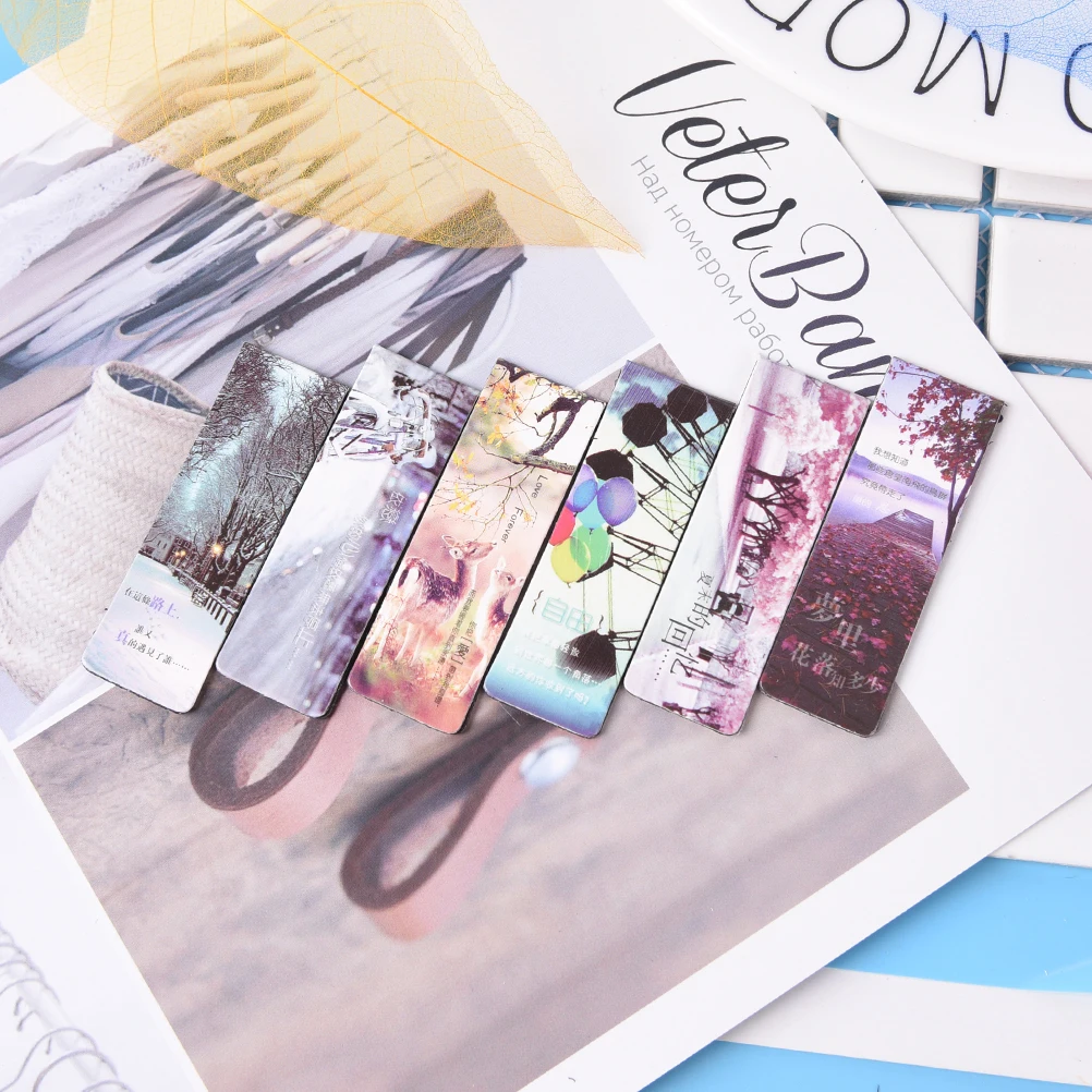 

6pcs Cute Beautiful Scenery Paper Bookmarks Creative Kawaii Magnetic Book Marks School Supplies Stationery Magnetic Bookmark