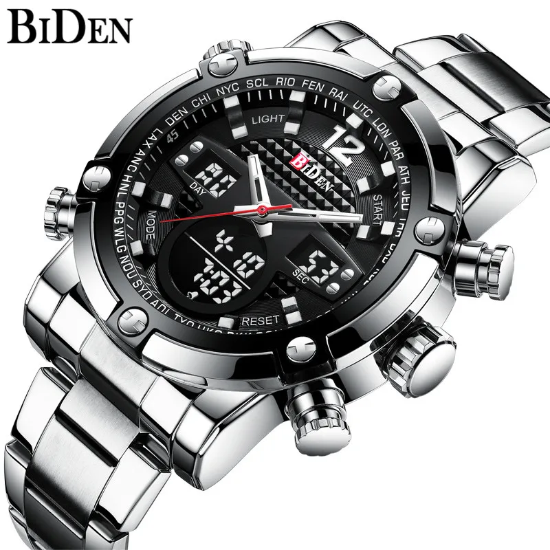 

Top Luxury Brand Biden Sports Men Watch Full Steel Silver Waterproof Shock Military Digital Led Electronics New Male Clock Gifts