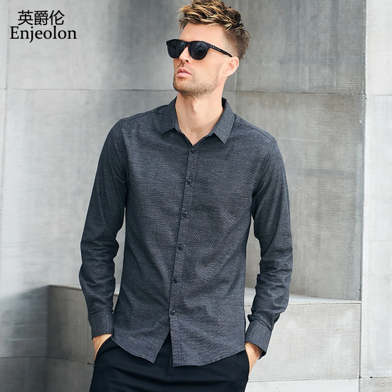 

Enjeolon brand thick cotton shirts men solid 2 color shirts male 3XL Blouse Long Sleeve shirts for men CX2371-1