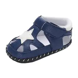 2018 летние Новорожденные Мальчики Девочки кроватки обувь звезда из искусственной кожи нескользящая обувь мягкая подошва сандалики для