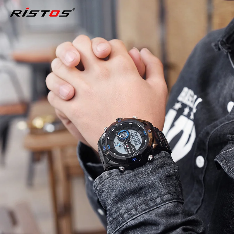 RISTOS мужские спортивные часы с хронографом, цифровые мужские модные часы Relojes Masculino Hombre, многофункциональные аналоговые наручные часы 9369