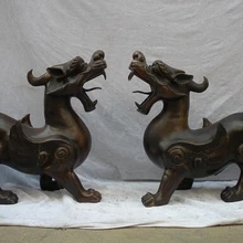 Xd 002943 1" Китай Тибет Классическая Бронзовый резной Дракон единорог Статуя пара