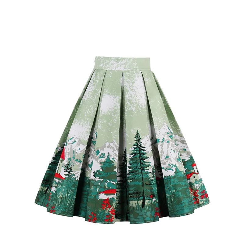 Рождественская Новогодняя летняя юбка с цветочным принтом женская s Женская винтажная Повседневная элегантная трапециевидная юбка миди с высокой талией