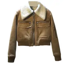 Зимняя новинка, плюс бархатное толстое короткое пальто для женщин, повседневное, отложной воротник, мех ягненка, замша, теплая куртка