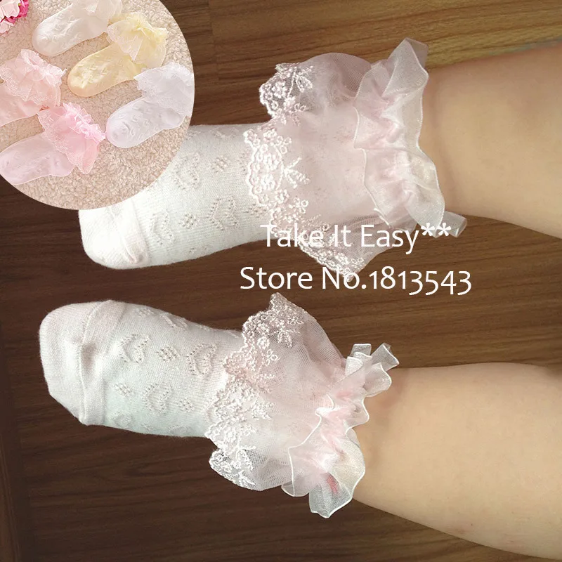 one pairs kids princess dance lace font b socks b font Frilly Ruffled Lace Trim Ankle