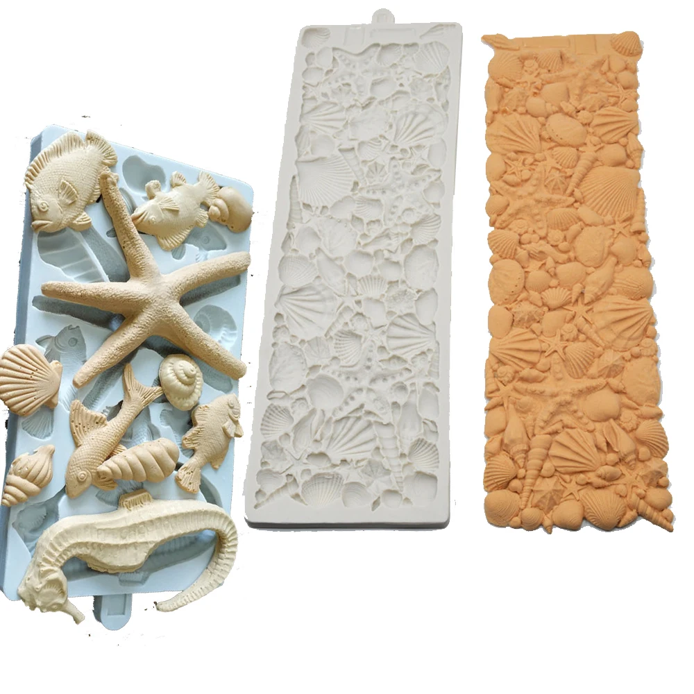 3D Sea Horse Shell Starfish Silicone Molds Fondant Chocolate Mold DIY Party Cake Decorating Tools Cupcake Candy Clay Mould