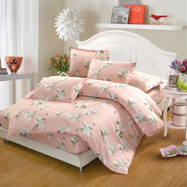 Us 43 8 40 Off Spring Rural Style Pink White Flower Bedding Set Printed Bed Fitted Sheet Duvet Cover Pillowcase King Size Decor Girl Room In