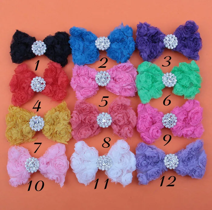 

Yundfly 3.2" 50pcs Lace Chiffon Rose Hair Bows with Alloy Button Center For Girls Women DIY Headwear Hair Accessories