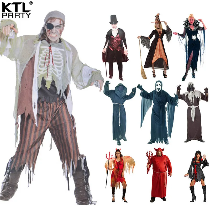 

Adult men halloween party cosplay ghost costume devil zombie hooded robe pirate grim vampire Death Angel scarecrow costumes